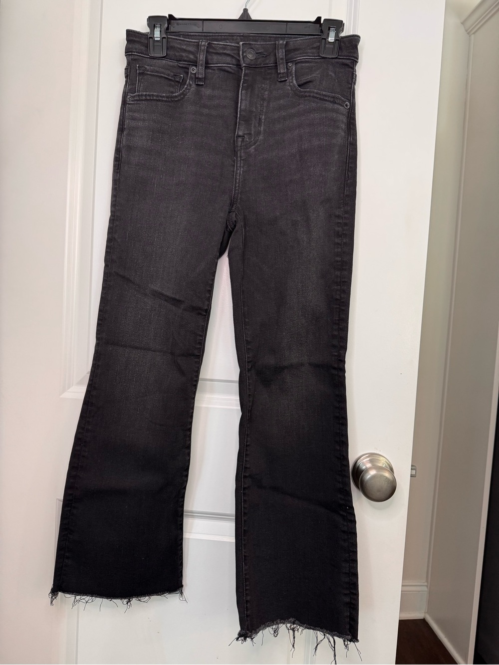 American Eagle Outfitters Black Frayed-Hem Flare Jeans